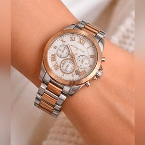 Michael Kors MK6368 Bradshaw Two Tone Rose Gold Silver Chronograph Womens Watch